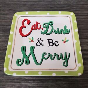Celebrate It! Eat, Drink & Be Merry Small 6"×6" Square Christmas Holiday Plate